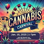 Cannabis Carnival event with colorful tents and balloons.