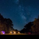 Starlit campsite under a clear night sky.