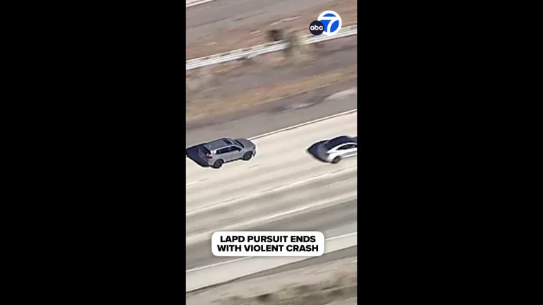 LAPD car chase ends in crash on highway.