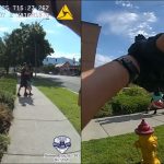 Police bodycam footage of a park altercation scene.