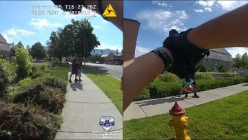 Police bodycam footage of a park altercation scene.