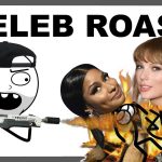 Cartoon roasting celebrities with flamethrower