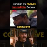 Christian vs Muslim debate, two speakers shown.