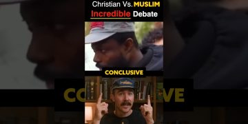 Christian vs Muslim debate, two speakers shown.