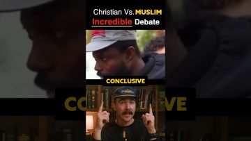 Christian vs Muslim debate, two speakers shown.