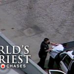 Police arrest person on top of patrol car