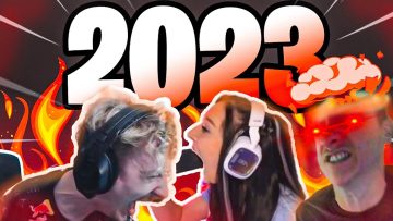 Excited gamers with fiery 2023 background