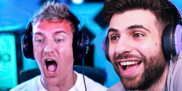 Two excited gamers with headsets streaming