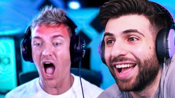 Two excited gamers with headsets streaming