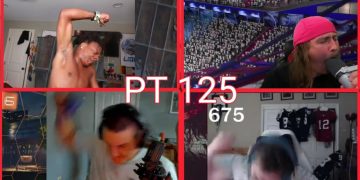 Four gamers streaming online, reacting with enthusiasm.