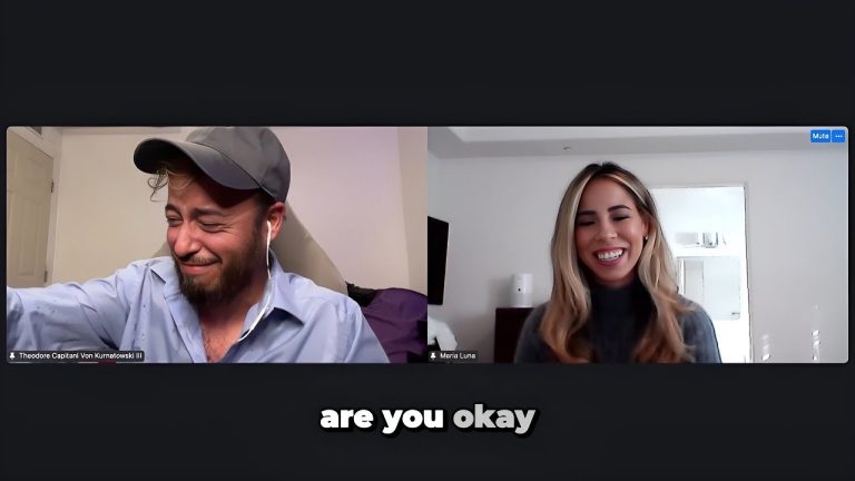 Two people smiling during a video call.