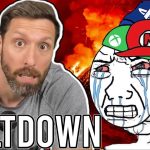 Live meltdown with gamer meme background.