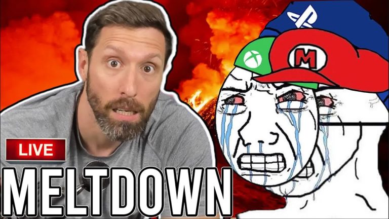 Live meltdown with gamer meme background.