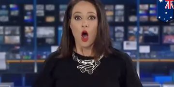 Surprised news anchor in broadcast studio