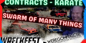 Wreckfest cars crashing with text overlays