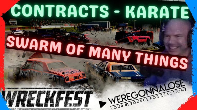 Wreckfest cars crashing with text overlays