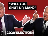 Presidential debate with animated discussion, 2020 elections.