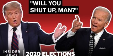 Presidential debate with animated discussion, 2020 elections.