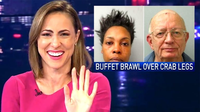 News anchor discusses buffet fight over crab legs.