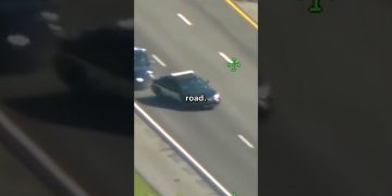 Aerial view of police car on highway