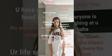 Girl surrounded by negative comments in various colors.