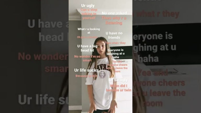 Girl surrounded by negative comments in various colors.