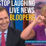 News anchors laughing during live bloopers.