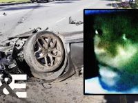 Car crash scene with inset mysterious face