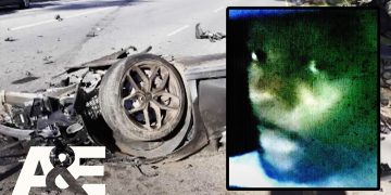 Car crash scene with inset mysterious face