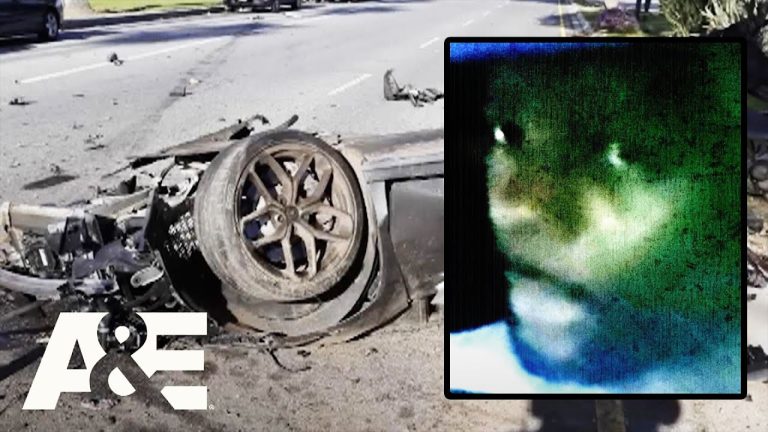 Car crash scene with inset mysterious face