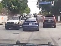 Traffic jam at intersection with three cars