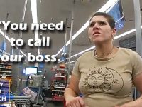 Woman in store saying 'Call your boss'