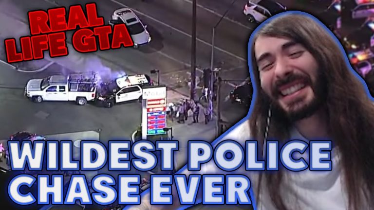 Wild police chase scene and smiling man