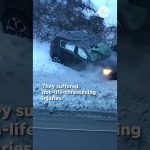 Car crash in snow, non-life-threatening injuries reported.