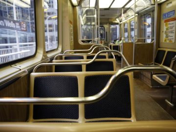 Empty urban train interior with seating