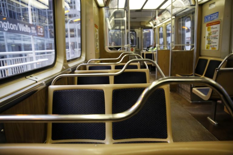 Empty urban train interior with seating