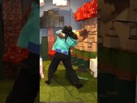Person in Minecraft-themed room with blocks and sword.